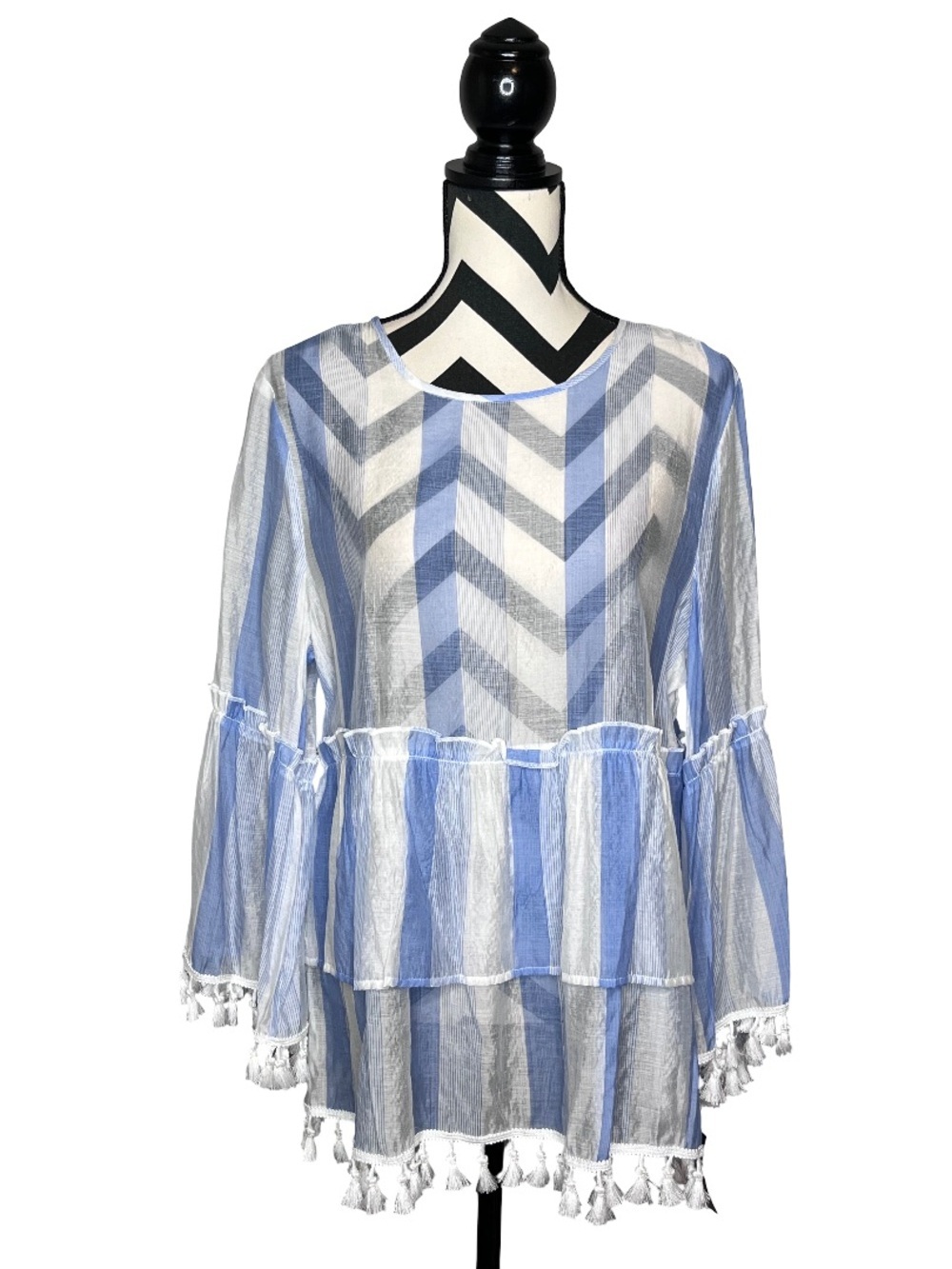 NWT Signature Studio Sheer Striped Coastal Lightweight Sz XL Tunic Top